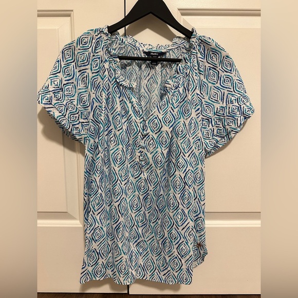 Hatley Ripples Blue Blouse Size Small A- Line Ruffles Buttons Womens - Picture 4 of 15